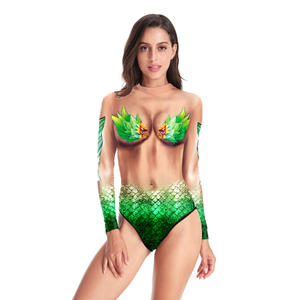 Hot selling sexy flesh colored digital print bikini belly one piece women swimsuit